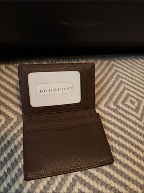 Burberry Dark Brown Textured Leather Card & ID Holder